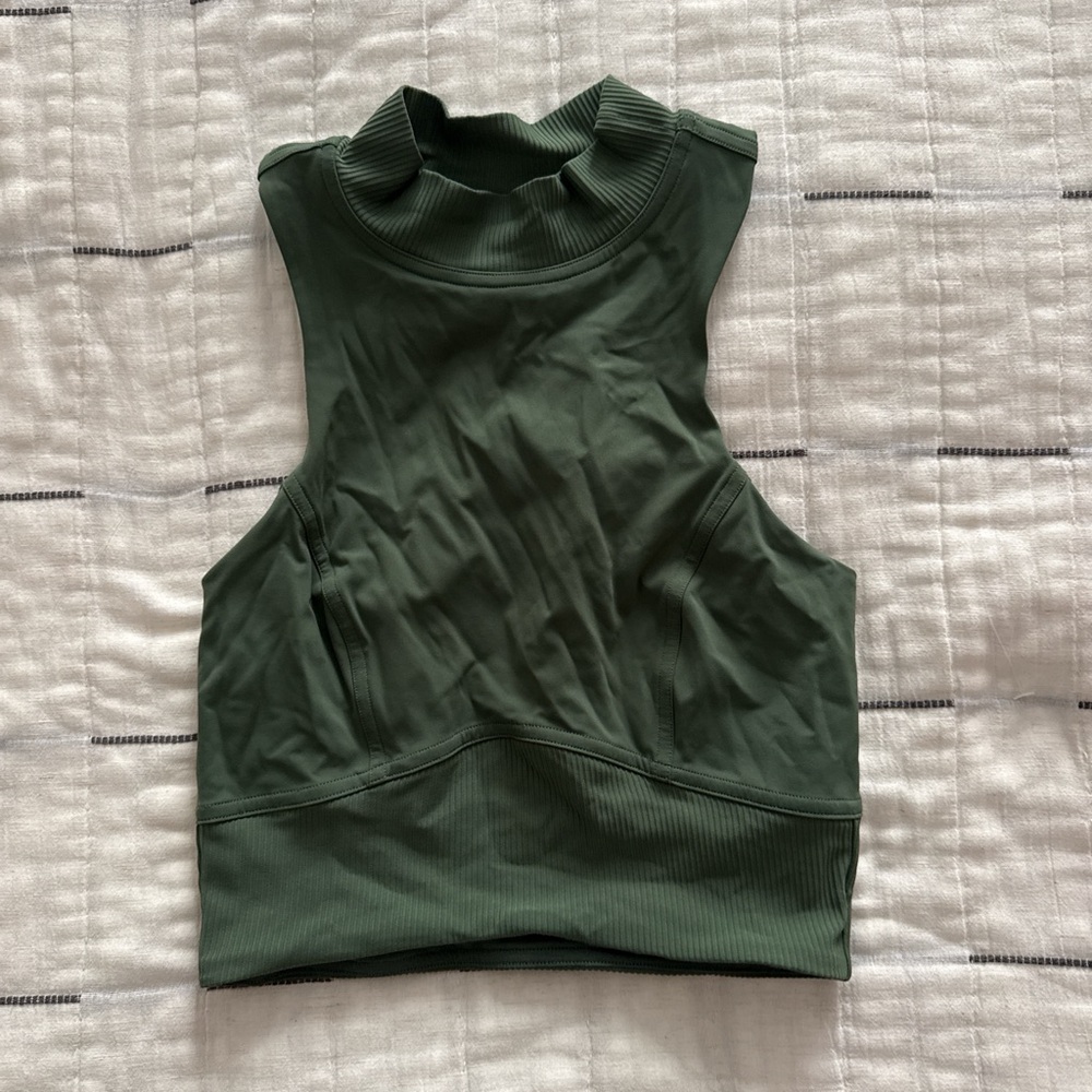 Sleeveless High-Neck Crop Top in Forest Green